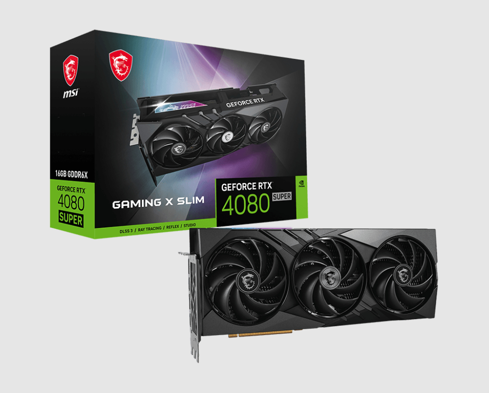  nVIDIA GeForce RTX 4080 SUPER 16G GAMING X SLIM<br>Boost Clock: 2610 MHz, 2x HDMI/ 2x DP, Max Resolution: 7680 x 4320, 1x 16-Pin Connector, Recommended: 850W  